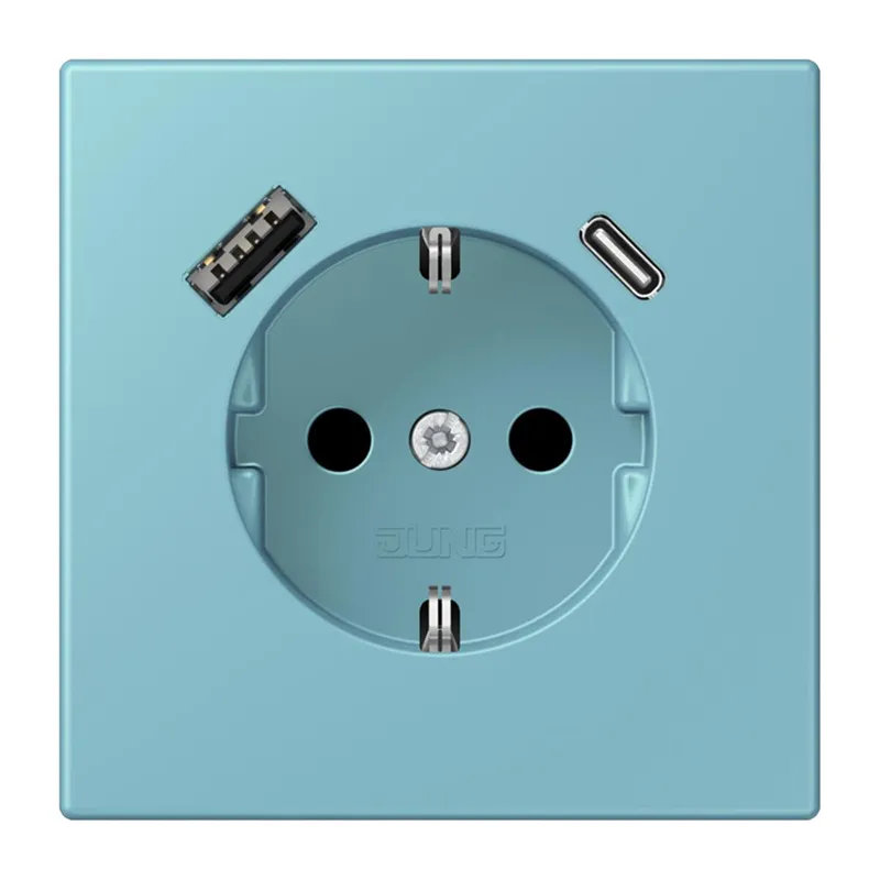 Jung SCHUKO Steckdose 16 A 250 V ~, mit USB-Ladegerät 1 x Typ A + 1 x Typ C, SAFETY+, Serie LS, céruléen moyen LC1520-15CA213
