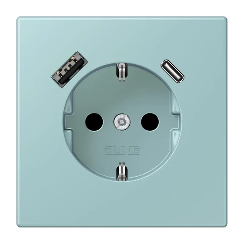 Jung SCHUKO Steckdose 16 A 250 V ~, mit USB-Ladegerät 1 x Typ A + 1 x Typ C, SAFETY+, Serie LS, céruléen clair LC1520-15CA214