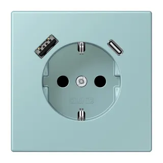 Jung SCHUKO Steckdose 16 A 250 V ~, mit USB-Ladegerät 1 x Typ A + 1 x Typ C, SAFETY+, Serie LS, céruléen clair LC1520-15CA214