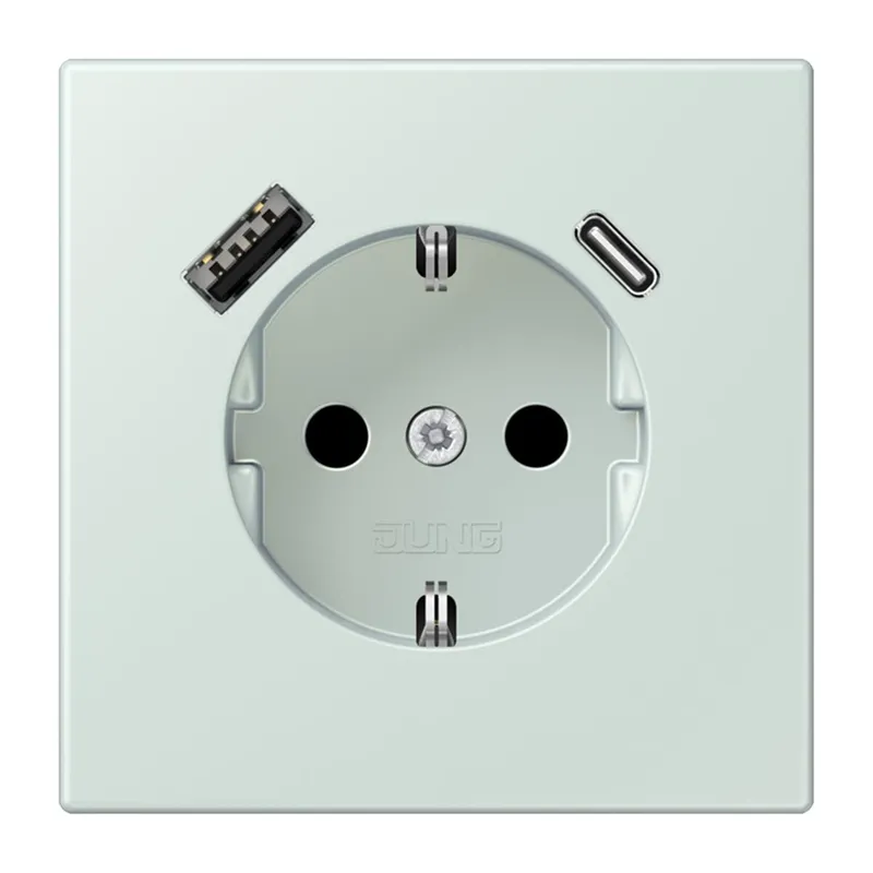 Jung SCHUKO Steckdose 16 A 250 V ~, mit USB-Ladegerät 1 x Typ A + 1 x Typ C, SAFETY+, Serie LS, céruléen pale LC1520-15CA215