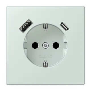 Jung SCHUKO Steckdose 16 A 250 V ~, mit USB-Ladegerät 1 x Typ A + 1 x Typ C, SAFETY+, Serie LS, céruléen pale LC1520-15CA215