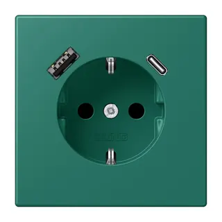 Jung SCHUKO Steckdose 16 A 250 V ~, mit USB-Ladegerät 1 x Typ A + 1 x Typ C, SAFETY+, Serie LS, vert anglais LC1520-15CA216