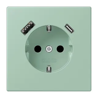 Jung SCHUKO Steckdose 16 A 250 V ~, mit USB-Ladegerät 1 x Typ A + 1 x Typ C, SAFETY+, Serie LS, vert anglais clair LC1520-15CA217