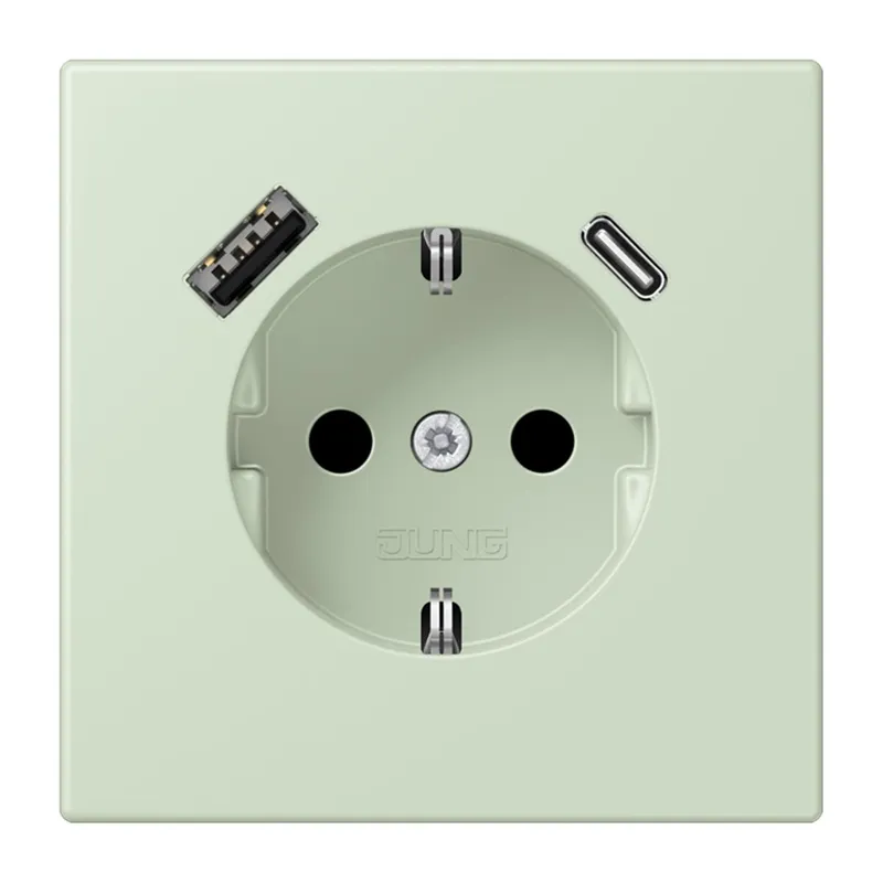 Jung SCHUKO Steckdose 16 A 250 V ~, mit USB-Ladegerät 1 x Typ A + 1 x Typ C, SAFETY+, Serie LS, vert anglâis pale LC1520-15CA218