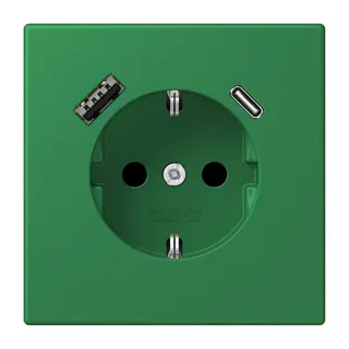 Jung SCHUKO Steckdose 16 A 250 V ~, mit USB-Ladegerät 1 x Typ A + 1 x Typ C, SAFETY+, Serie LS, vert foncé LC1520-15CA219