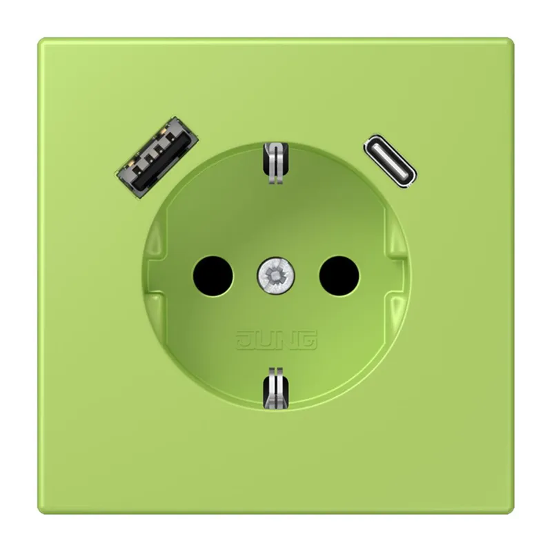 Jung SCHUKO Steckdose 16 A 250 V ~, mit USB-Ladegerät 1 x Typ A + 1 x Typ C, SAFETY+, Serie LS, vert clair LC1520-15CA221