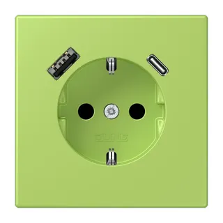 Jung SCHUKO Steckdose 16 A 250 V ~, mit USB-Ladegerät 1 x Typ A + 1 x Typ C, SAFETY+, Serie LS, vert clair LC1520-15CA221