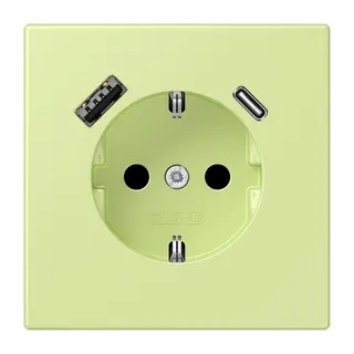 Jung SCHUKO Steckdose 16 A 250 V ~, mit USB-Ladegerät 1 x Typ A + 1 x Typ C, SAFETY+, Serie LS, vert jaune clair LC1520-15CA222