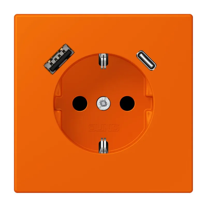 Jung SCHUKO Steckdose 16 A 250 V ~, mit USB-Ladegerät 1 x Typ A + 1 x Typ C, SAFETY+, Serie LS, orange LC1520-15CA224