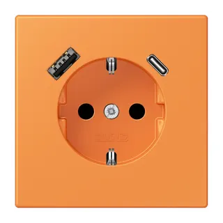 Jung SCHUKO Steckdose 16 A 250 V ~, mit USB-Ladegerät 1 x Typ A + 1 x Typ C, SAFETY+, Serie LS, orange clair LC1520-15CA225