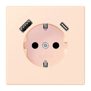 Jung SCHUKO Steckdose 16 A 250 V ~, mit USB-Ladegerät 1 x Typ A + 1 x Typ C, SAFETY+, Serie LS, orange pâle LC1520-15CA226