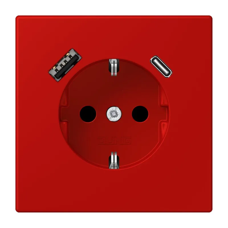 Jung SCHUKO Steckdose 16 A 250 V ~, mit USB-Ladegerät 1 x Typ A + 1 x Typ C, SAFETY+, Serie LS, rouge vermillon 31 LC1520-15CA227
