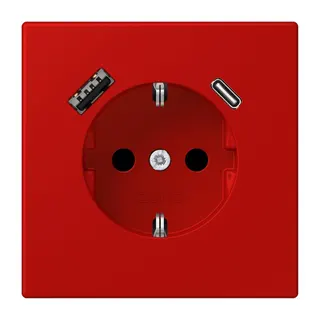 Jung SCHUKO Steckdose 16 A 250 V ~, mit USB-Ladegerät 1 x Typ A + 1 x Typ C, SAFETY+, Serie LS, rouge vermillon 31 LC1520-15CA227