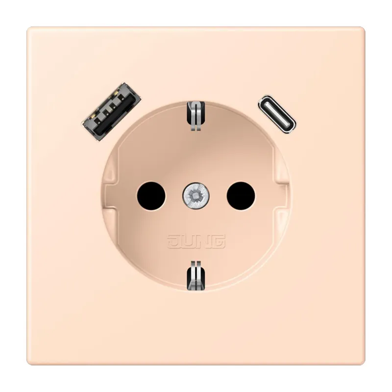 Jung SCHUKO Steckdose 16 A 250 V ~, mit USB-Ladegerät 1 x Typ A + 1 x Typ C, SAFETY+, Serie LS, rose pâle LC1520-15CA228