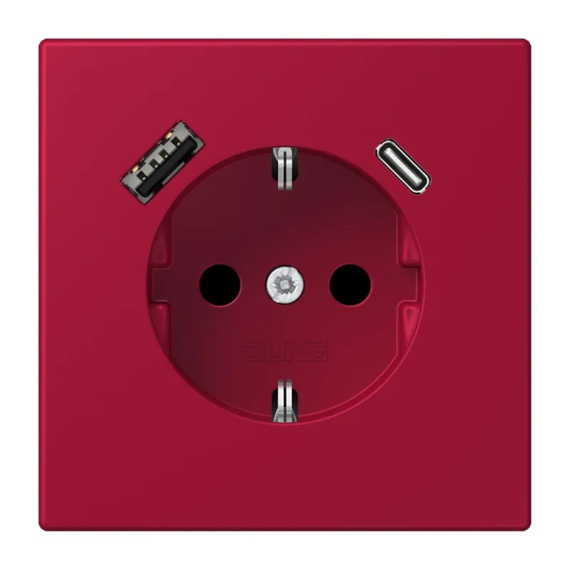 Jung SCHUKO Steckdose 16 A 250 V ~, mit USB-Ladegerät 1 x Typ A + 1 x Typ C, SAFETY+, Serie LS, rouge carmin LC1520-15CA229