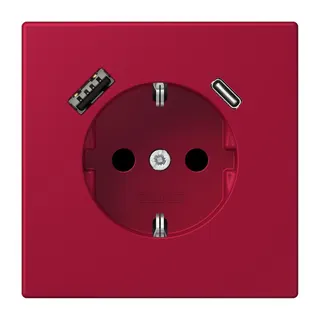 Jung SCHUKO Steckdose 16 A 250 V ~, mit USB-Ladegerät 1 x Typ A + 1 x Typ C, SAFETY+, Serie LS, rouge carmin LC1520-15CA229