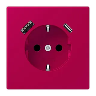 Jung SCHUKO Steckdose 16 A 250 V ~, mit USB-Ladegerät 1 x Typ A + 1 x Typ C, SAFETY+, Serie LS, rouge rubia LC1520-15CA230