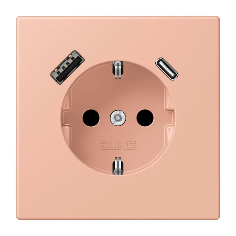 Jung SCHUKO Steckdose 16 A 250 V ~, mit USB-Ladegerät 1 x Typ A + 1 x Typ C, SAFETY+, Serie LS, rose clair LC1520-15CA231