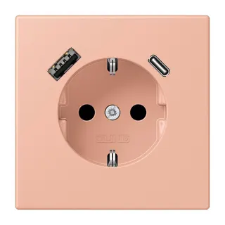 Jung SCHUKO Steckdose 16 A 250 V ~, mit USB-Ladegerät 1 x Typ A + 1 x Typ C, SAFETY+, Serie LS, rose clair LC1520-15CA231