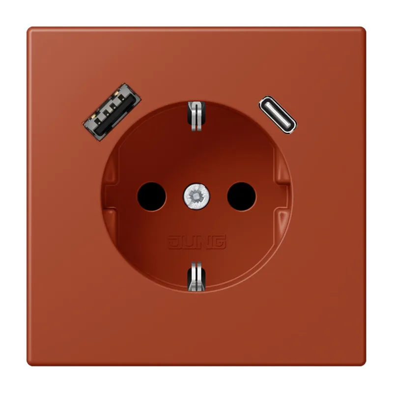 Jung SCHUKO Steckdose 16 A 250 V ~, mit USB-Ladegerät 1 x Typ A + 1 x Typ C, SAFETY+, Serie LS, l'ocre rouge LC1520-15CA232