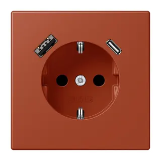 Jung SCHUKO Steckdose 16 A 250 V ~, mit USB-Ladegerät 1 x Typ A + 1 x Typ C, SAFETY+, Serie LS, l'ocre rouge LC1520-15CA232