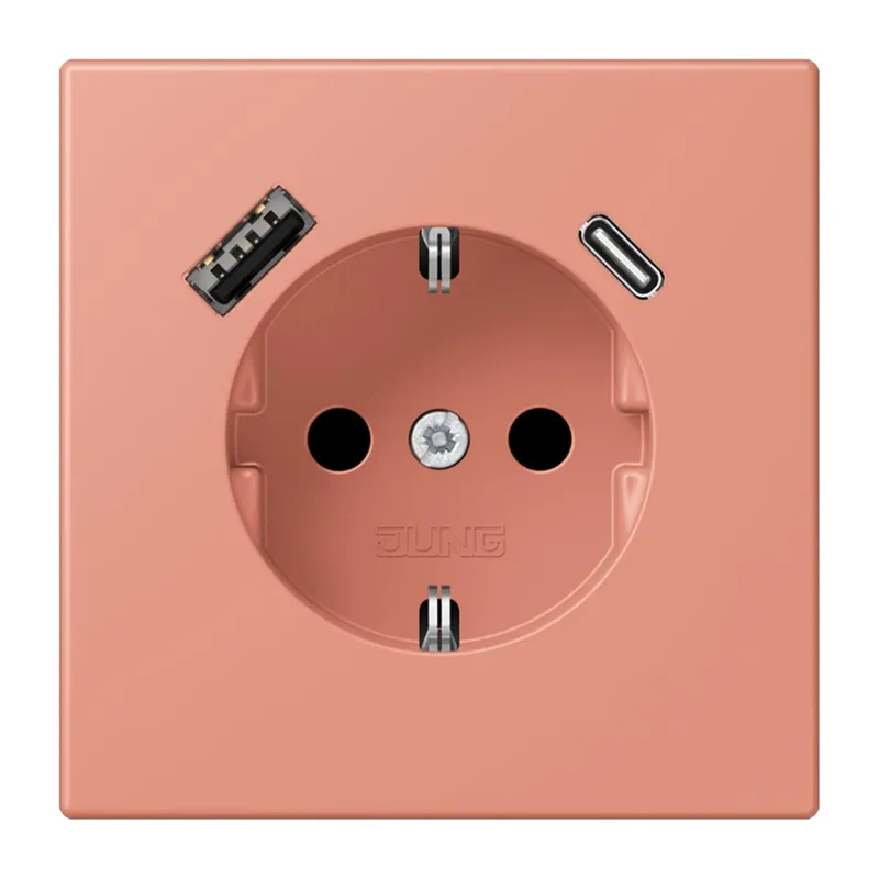 Jung SCHUKO Steckdose 16 A 250 V ~, mit USB-Ladegerät 1 x Typ A + 1 x Typ C, SAFETY+, Serie LS, l'ocre rouge moyen LC1520-15CA233