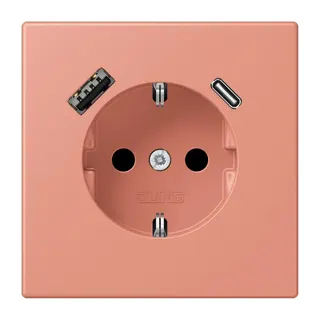 Jung SCHUKO Steckdose 16 A 250 V ~, mit USB-Ladegerät 1 x Typ A + 1 x Typ C, SAFETY+, Serie LS, l'ocre rouge moyen LC1520-15CA233