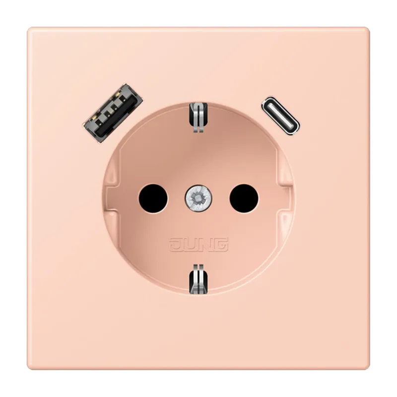Jung SCHUKO Steckdose 16 A 250 V ~, mit USB-Ladegerät 1 x Typ A + 1 x Typ C, SAFETY+, Serie LS, l'ocre rouge clair LC1520-15CA234