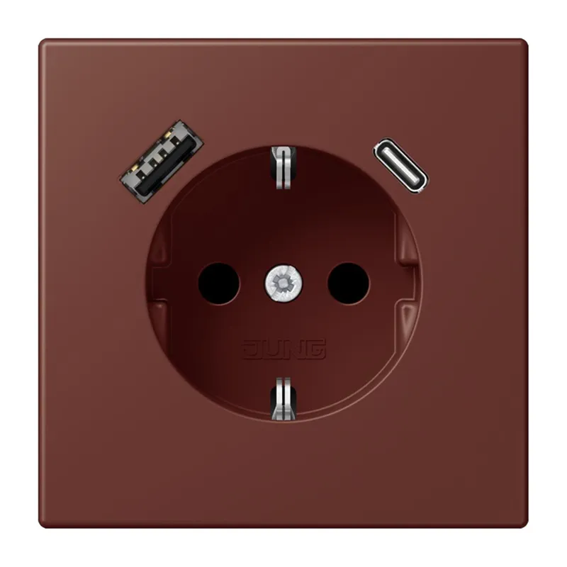 Jung SCHUKO Steckdose 16 A 250 V ~, mit USB-Ladegerät 1 x Typ A + 1 x Typ C, SAFETY+, Serie LS, terre sienne br?lée LC1520-15CA235