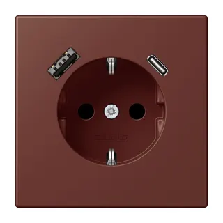 Jung SCHUKO Steckdose 16 A 250 V ~, mit USB-Ladegerät 1 x Typ A + 1 x Typ C, SAFETY+, Serie LS, terre sienne br?lée LC1520-15CA235
