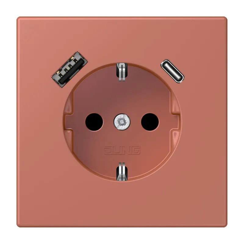 Jung SCHUKO Steckdose 16 A 250 V ~, mit USB-Ladegerät 1 x Typ A + 1 x Typ C, SAFETY+, Serie LS, terre sienne brique LC1520-15CA236