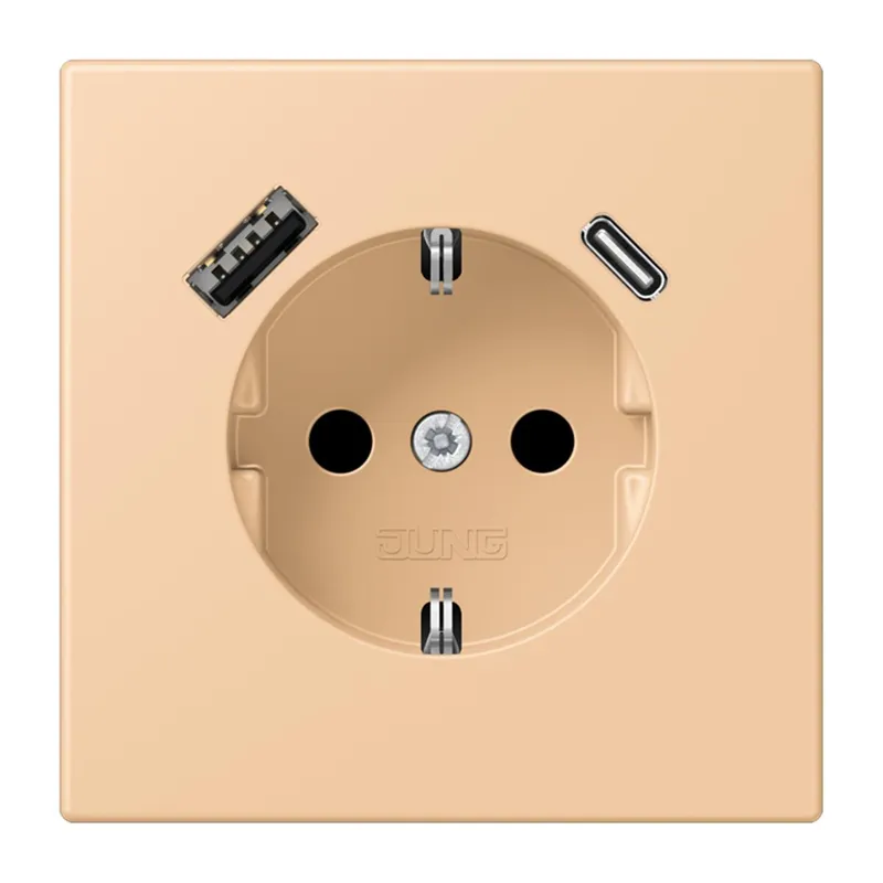 Jung SCHUKO Steckdose 16 A 250 V ~, mit USB-Ladegerät 1 x Typ A + 1 x Typ C, SAFETY+, Serie LS, terre sienne claire LC1520-15CA237