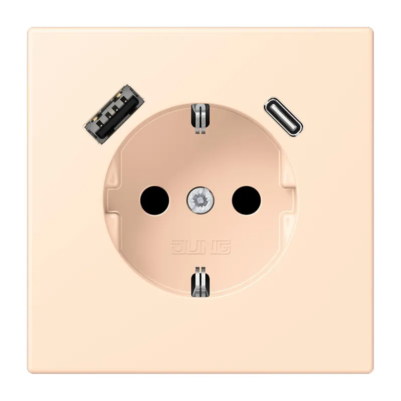 Jung SCHUKO Steckdose 16 A 250 V ~, mit USB-Ladegerät 1 x Typ A + 1 x Typ C, SAFETY+, Serie LS, terre sienne pâle LC1520-15CA238