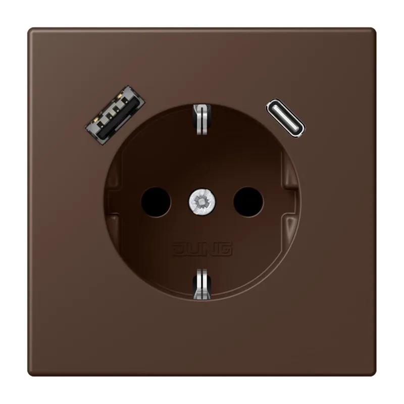 Jung SCHUKO Steckdose 16 A 250 V ~, mit USB-Ladegerät 1 x Typ A + 1 x Typ C, SAFETY+, Serie LS, terre d'ombre br?lé LC1520-15CA239
