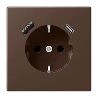 Jung SCHUKO Steckdose 16 A 250 V ~, mit USB-Ladegerät 1 x Typ A + 1 x Typ C, SAFETY+, Serie LS, terre d'ombre br?lé LC1520-15CA239