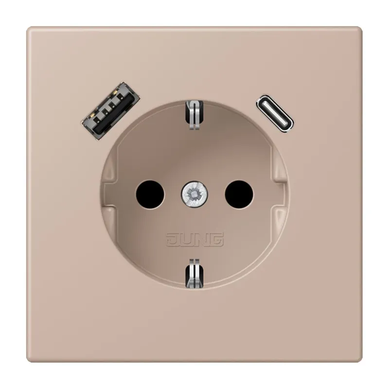 Jung SCHUKO Steckdose 16 A 250 V ~, mit USB-Ladegerät 1 x Typ A + 1 x Typ C, SAFETY+, Serie LS, ombre br?lée claire LC1520-15CA240