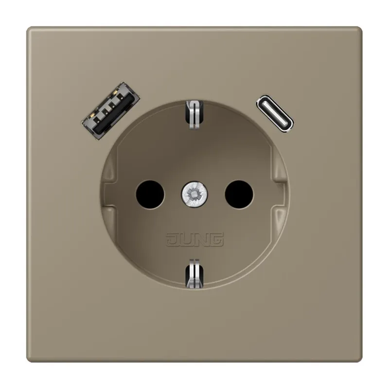 Jung SCHUKO Steckdose 16 A 250 V ~, mit USB-Ladegerät 1 x Typ A + 1 x Typ C, SAFETY+, Serie LS, ombre naturelle moy LC1520-15CA242