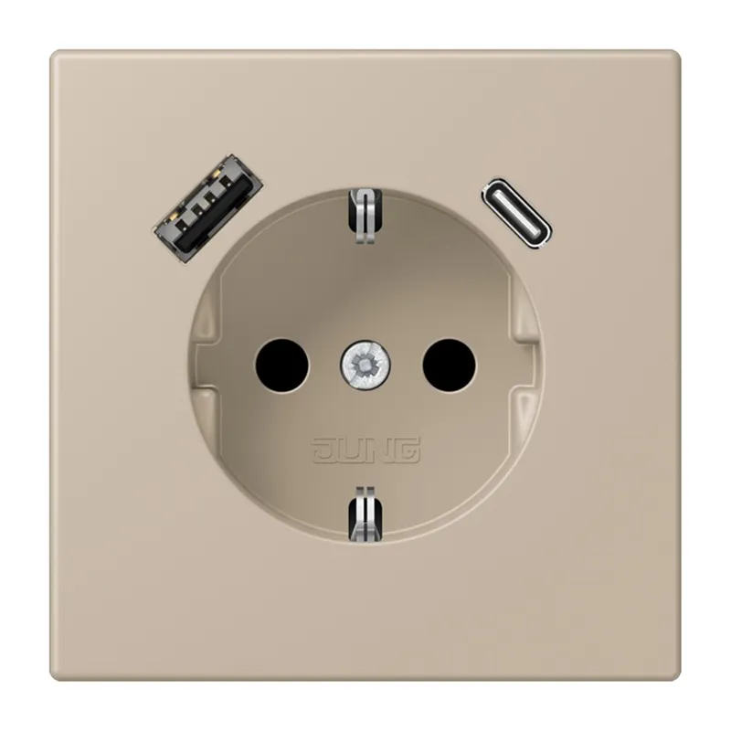 Jung SCHUKO Steckdose 16 A 250 V ~, mit USB-Ladegerät 1 x Typ A + 1 x Typ C, SAFETY+, Serie LS, ombre naturelle cla LC1520-15CA243