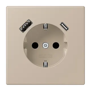 Jung SCHUKO Steckdose 16 A 250 V ~, mit USB-Ladegerät 1 x Typ A + 1 x Typ C, SAFETY+, Serie LS, ombre naturelle cla LC1520-15CA243