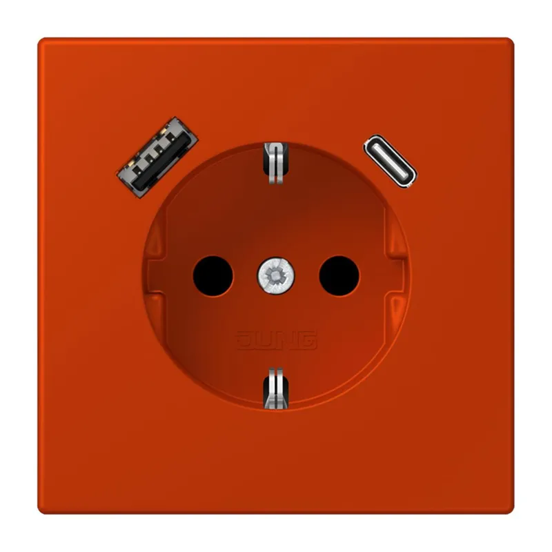 Jung SCHUKO Steckdose 16 A 250 V ~, mit USB-Ladegerät 1 x Typ A + 1 x Typ C, SAFETY+, Serie LS, rouge vermillon 59 LC1520-15CA244