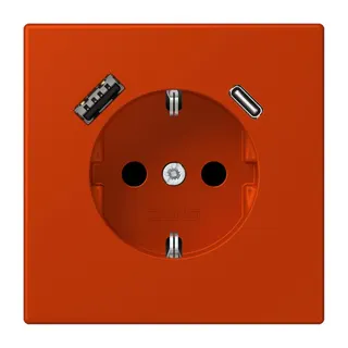 Jung SCHUKO Steckdose 16 A 250 V ~, mit USB-Ladegerät 1 x Typ A + 1 x Typ C, SAFETY+, Serie LS, rouge vermillon 59 LC1520-15CA244