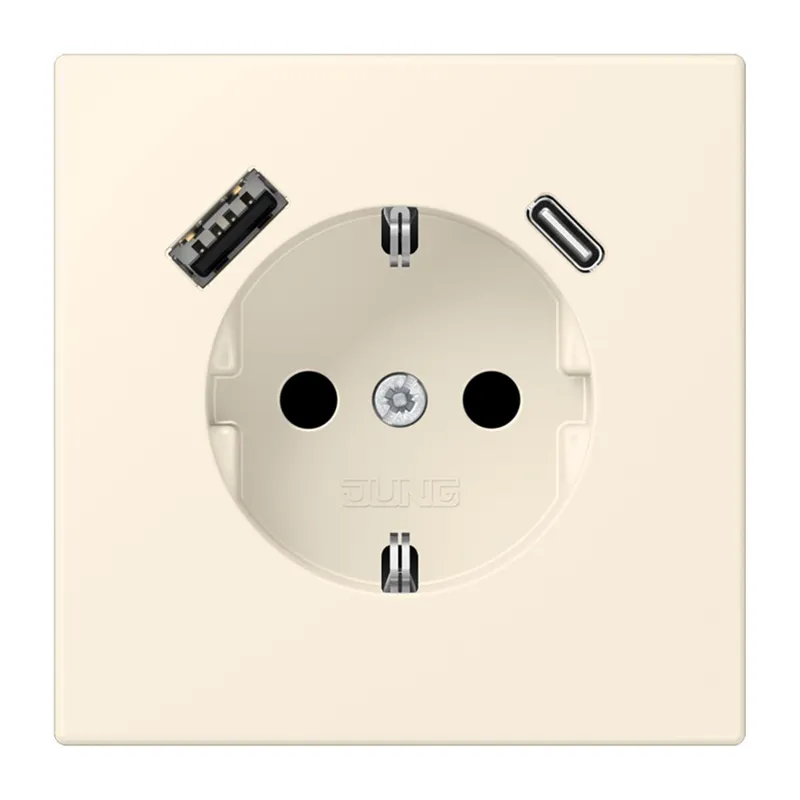 Jung SCHUKO Steckdose 16 A 250 V ~, mit USB-Ladegerät 1 x Typ A + 1 x Typ C, SAFETY+, Serie LS, blanc ivoire LC1520-15CA245