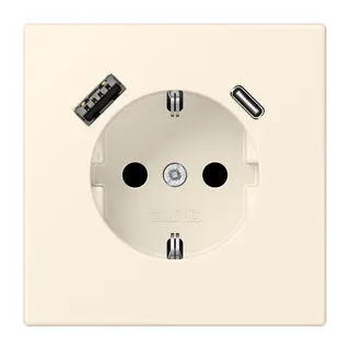 Jung SCHUKO Steckdose 16 A 250 V ~, mit USB-Ladegerät 1 x Typ A + 1 x Typ C, SAFETY+, Serie LS, blanc ivoire LC1520-15CA245