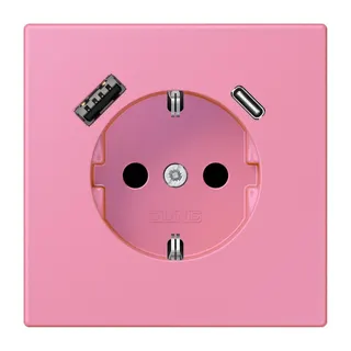 Jung SCHUKO Steckdose 16 A 250 V ~, mit USB-Ladegerät 1 x Typ A + 1 x Typ C, SAFETY+, Serie LS, rose vif LC1520-15CA246
