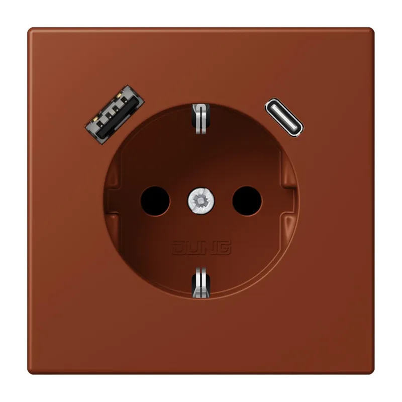 Jung SCHUKO Steckdose 16 A 250 V ~, mit USB-Ladegerät 1 x Typ A + 1 x Typ C, SAFETY+, Serie LS, terre sienne br?lée LC1520-15CA247