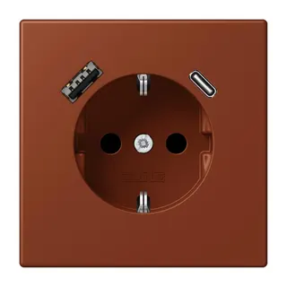 Jung SCHUKO Steckdose 16 A 250 V ~, mit USB-Ladegerät 1 x Typ A + 1 x Typ C, SAFETY+, Serie LS, terre sienne br?lée LC1520-15CA247