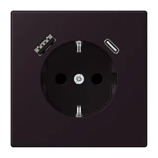 Jung SCHUKO Steckdose 16 A 250 V ~, mit USB-Ladegerät 1 x Typ A + 1 x Typ C, SAFETY+, Serie LS, noir d'ivoire LC1520-15CA248
