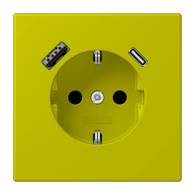 Jung SCHUKO Steckdose 16 A 250 V ~, mit USB-Ladegerät 1 x Typ A + 1 x Typ C, SAFETY+, Serie LS, vert olive vif LC1520-15CA249