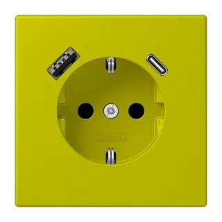 Jung SCHUKO Steckdose 16 A 250 V ~, mit USB-Ladegerät 1 x Typ A + 1 x Typ C, SAFETY+, Serie LS, vert olive vif LC1520-15CA249