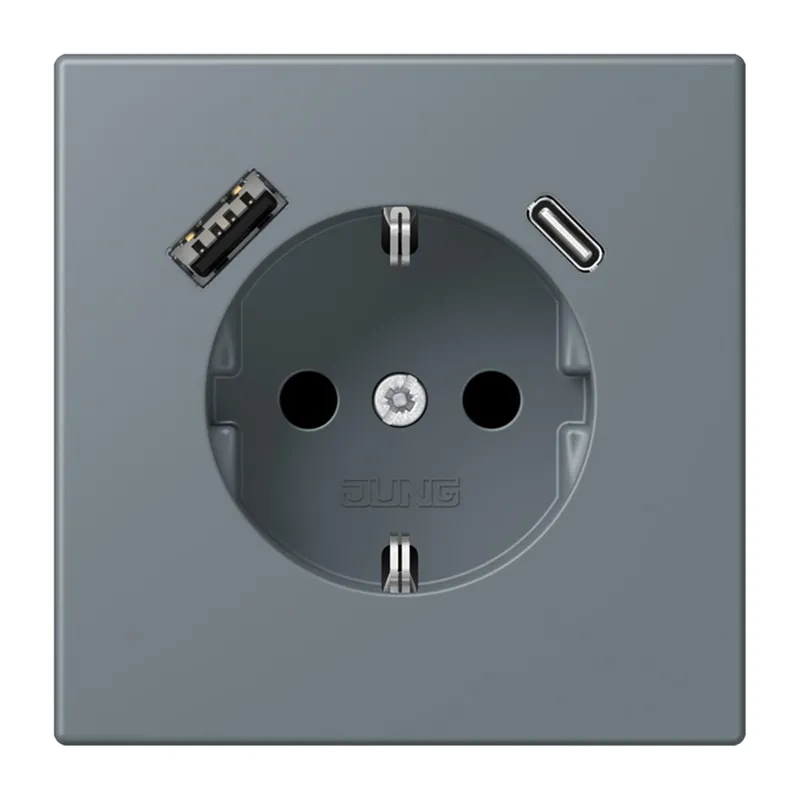 Jung SCHUKO Steckdose 16 A 250 V ~, mit USB-Ladegerät 1 x Typ A + 1 x Typ C, SAFETY+, Serie LS, gris 59 LC1520-15CA251